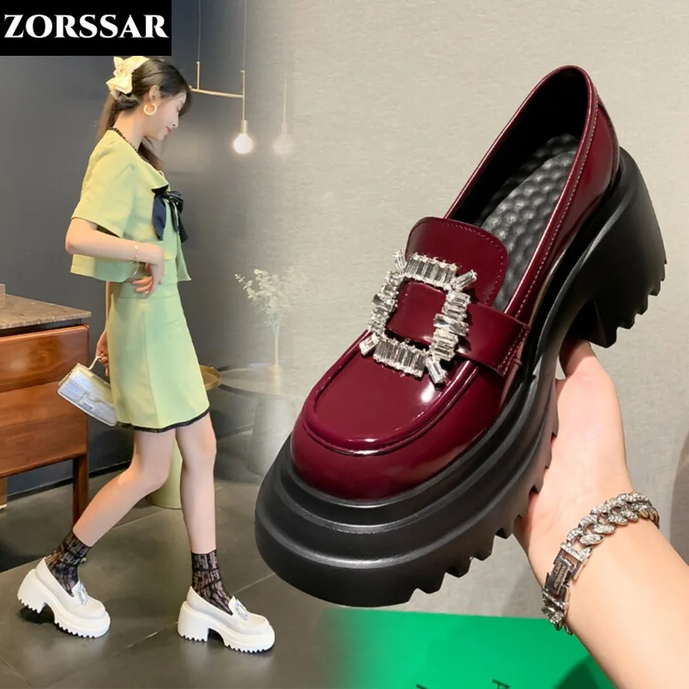 

Genuine Leather Platform Loafers Woman 2024 New British Style Thick Heels Oxfords Shoes Women Slip on College Gothic Shoes Mujer