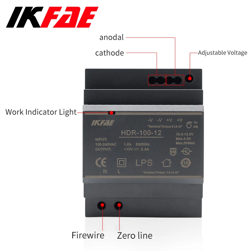 HDR-100 초슬림 DIN 레일 전원 공급 장치, 스위칭 모드 전원 공급 장치, 100W 입력 100-240V 출력 5V 12V 24V 48V