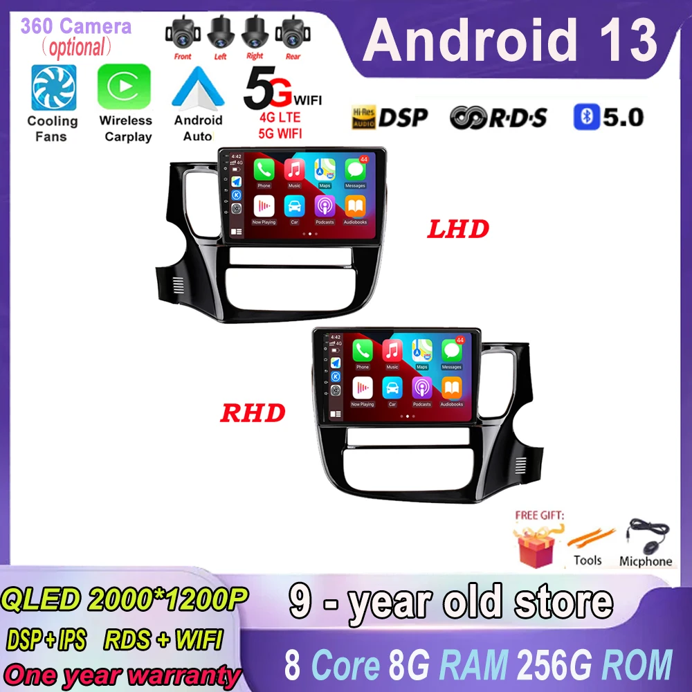 

Автомобильная Мультимедийная система Carplay, Android 13 Plus, для Mitsubishi Outlander 3 GF0W GG0W 2012-2018, видеоплеер, GPS-навигация