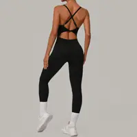 Sexy Hollow Cross Backless Sporty Tight Jumpsuit Woman Sportswear Summer One Pieces Outfit Gym Fitness Overalls Yoga Jump Suit - Image 3