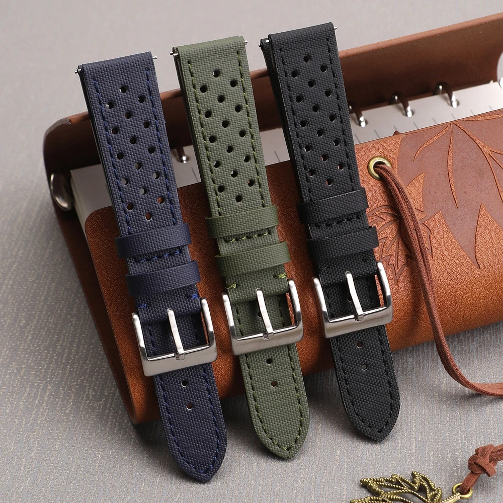 Rally Watch Band: Quick Release Sailcloth & Leather Strap with Perforated Design, Durable Watchband Accessories