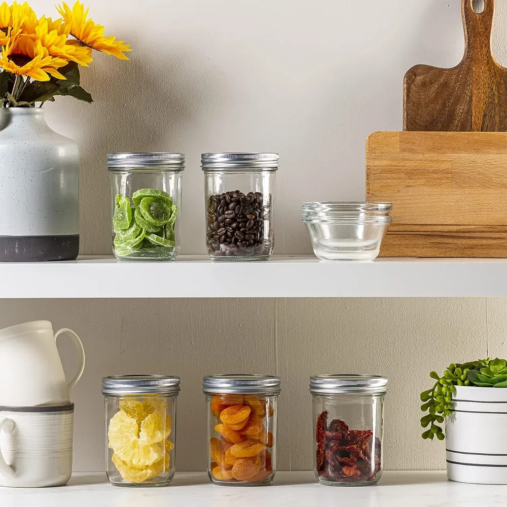 14oz Wide-Mouth Glass Mason Jars with Metal Airtight Lids and Bands for Preserving & Meal Prep