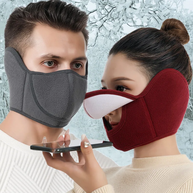 

Winter Half Face Mask Riding Motorcycle Ear Protection Polar Fleece Mask Earmuffs Windproof Neck Warmer Open Breathable Masks