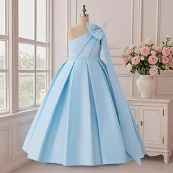 Elegant Sky Blue Princess Dress with Bow Design - Perfect for Birthdays and Special Occasions (Light blue)