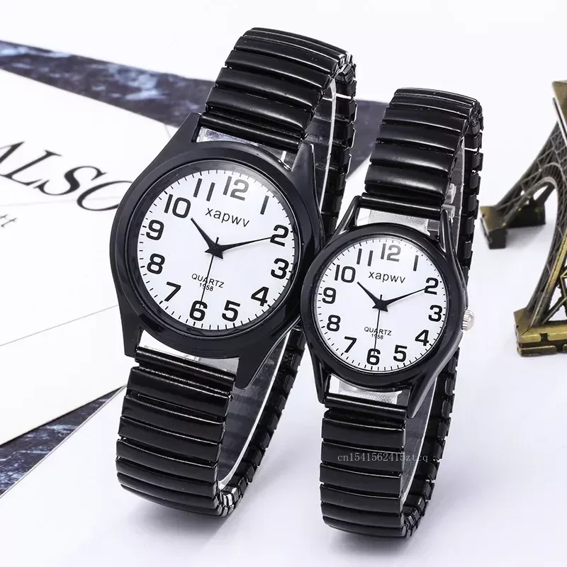 1pc Vintage Watches Women Men Creative Black and White Stainless Steel Elastic Band Watch Retro Elderly Couple Bracelet Watch women watches electronic watch