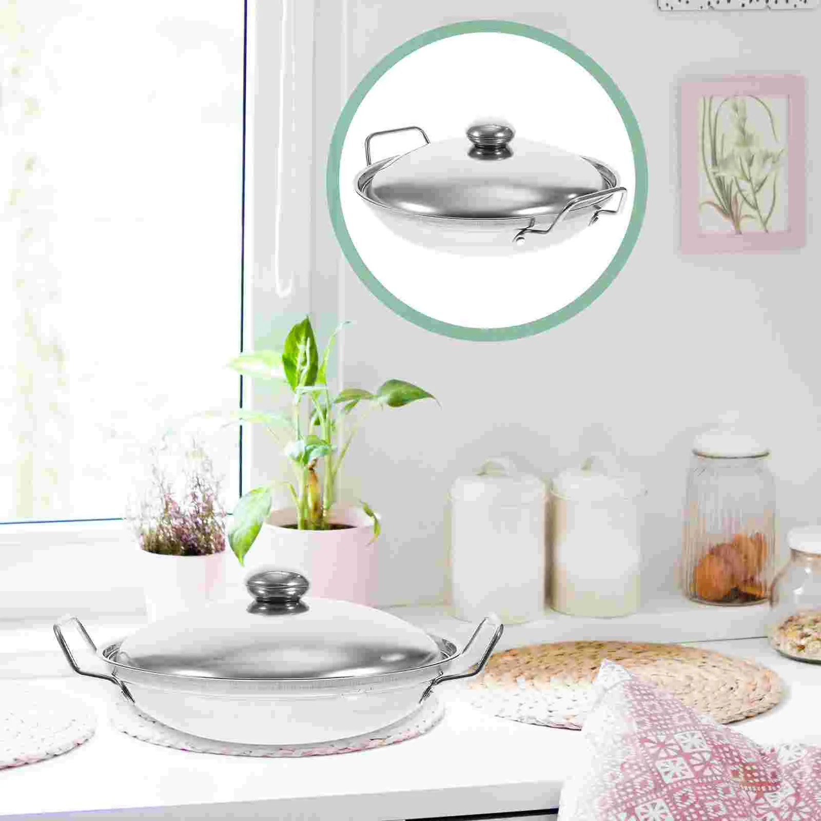 

Pan Pot Wok Shabu Cooking Steel Stainless Fry Frying With Stir Japanese Soup Skillet Cooktop Chinese Stewpot Lid Nonstick Saute