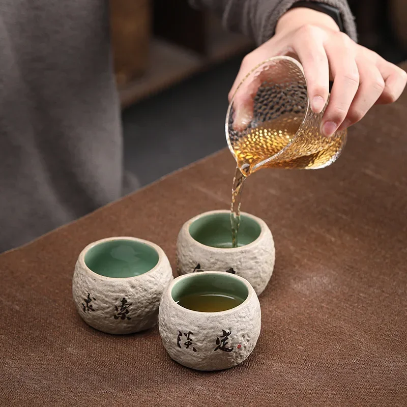 

Ceramic Tea Cup Stoneware Hard Rock Imitation Stone Old Rock Mud Japanese Kung Fu Tea Cup Set Teaware Kitchen Dining Bar Home