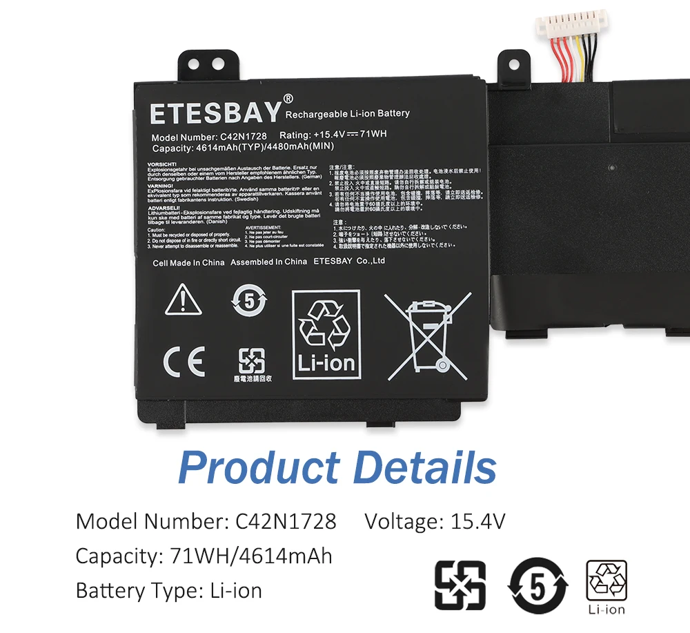 Etesbay-bateria do Portátil para Asus Zenbook Pro 15 Ux550ge Ux550gex Ux550gd Ux550gdx Ux580g Ux580gd Ux580gdx Ux580ge 71wh C42n1728 - Imagem 6