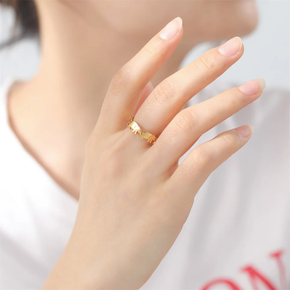 Baby Elephant Head-Tail Cycle Ring Open Adjustable Stainless Steel women men Elegant Ring Birthday Wedding Jewelry gifts 4