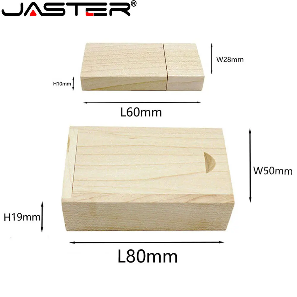 JASTER 나무 USB 2.0 플래시 드라이브 128GB 64GB 무료 맞춤형 로고 펜 드라이브 메이플 나무 박스 메모리 스틱 32GB 16GB U 디스크 노트북용