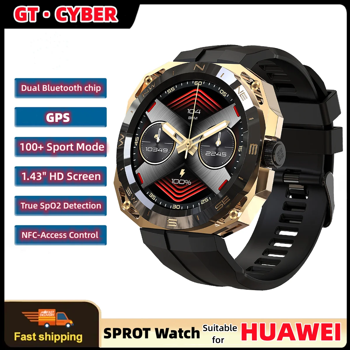

For HUAWEI Men Smartwatch GT Cyber HD AMOLED GPS trajectory Sports Watch Dual Bluetooth Chip Call Waterproof Smart Watch Women