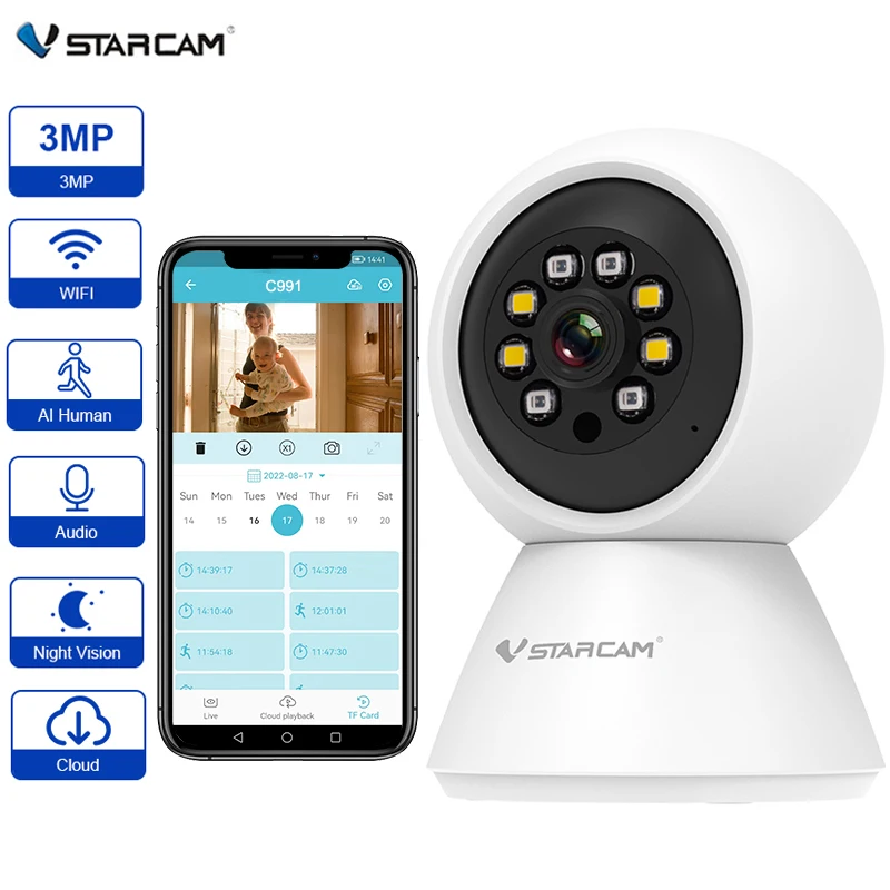 Vstarcam 3MP IP Camera Smart Home Indoor WiFi Wireless Surveillance Audio Cam CCTV Auto Tracking Security  Baby Monitor