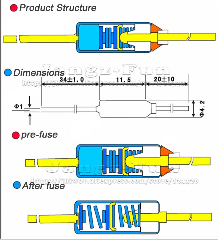 Description Picture 3 of itemTF Thermal Fuse Temperature Control RY 10A 15A 250V Thermostat Switch 121 133 172 216 220 225 230 235 240 250 260 270 C Degree