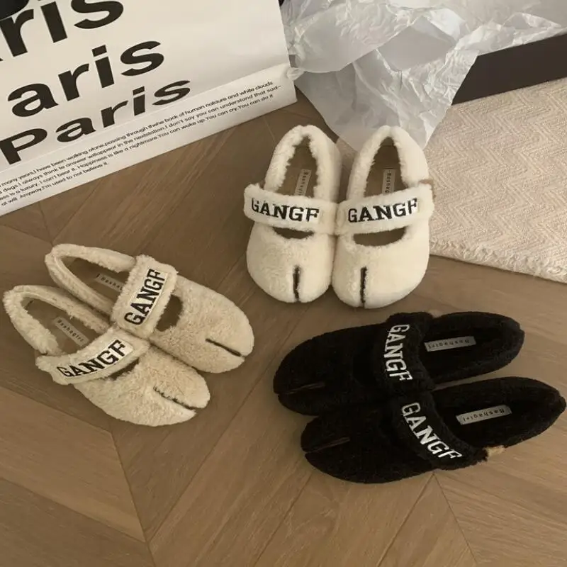 

Новинка, зимняя модная женская теплая плюшевая обувь на плоской подошве с разрезом