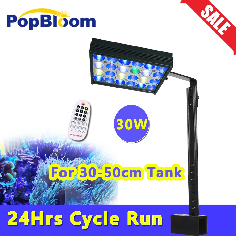 

PopBloom-Nano Marine Aquarium Light 30W Saltwater Light With Remote Control for Coral Reef Fish Tank,30-50cm,Sunrise,Sunset