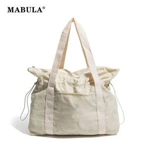 MABULA Nylon Shopping Shoulder Purse For Woman Lightweight Simple Casual Korean Style Hobo Bag Drawstring Fashion Tote Bag