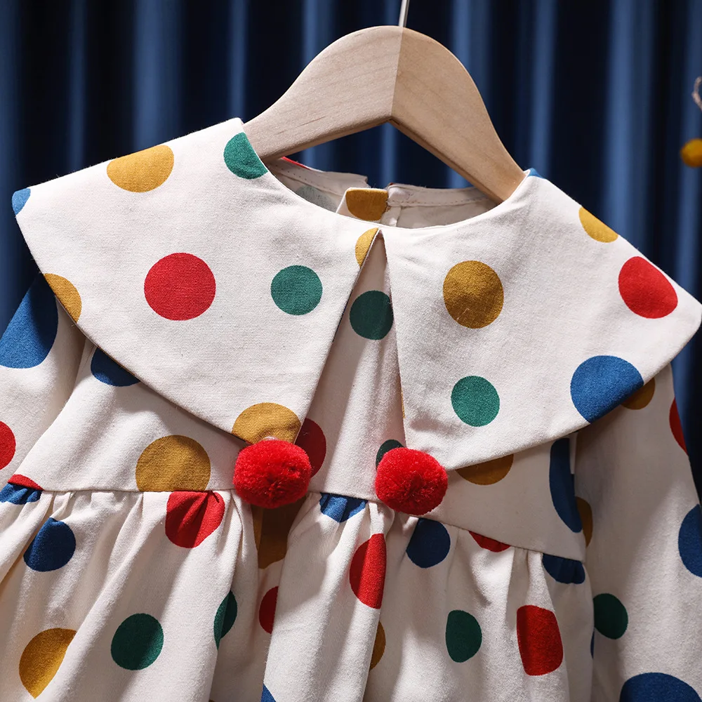 Plaid Dress for Baby Girls Peter Pan Collar Spring Summer Rainbow Dot Casual Frock Toddler Floral Ruffled Robe