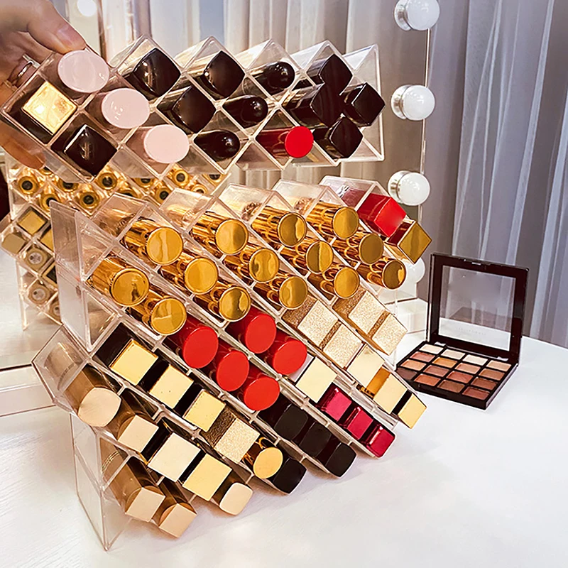 Acrylic Lipstick Holder Organizer 9/16 Slots Clear Lip Gloss Fish Shape Tower Case Display Stand Storage Box Makeup Cosmetic 2