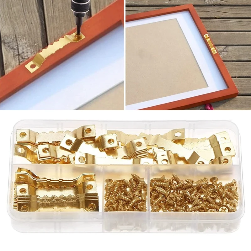 

100pcs Small Heavy Duty Sawtooth Picture Frame Hanger Hanging Photo Wall Oil Painting Mirror Serrated Hooks with Screws