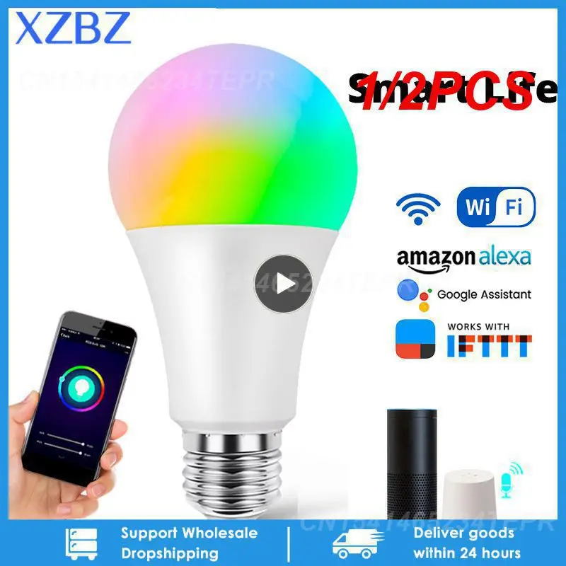 

1/2PCS WiFi Smart Color Bulb E27 LED RGB Lamp Support Alexa Home Tuya Smart Home 110-250V RGB+White Dimmable Timer Light