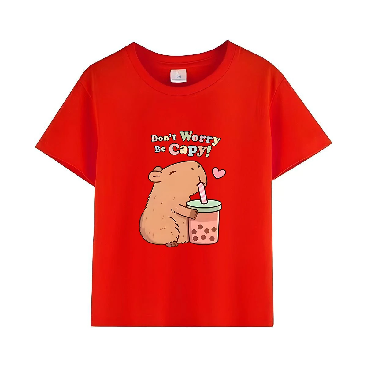 Capybara Kids Summer Cartoon Print 100% Cotton Short Sleeve Crewneck Casual Girls' Fashion Tee