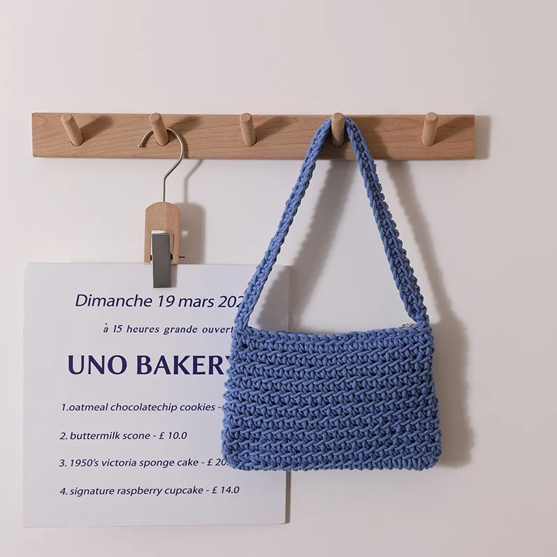 Hollow Out Hobo Bag Summer Colorful Handwoven Shoulder Strap Y2K Womens Fashion Beach Square Trendy Cute Small Straw Pocket Tote