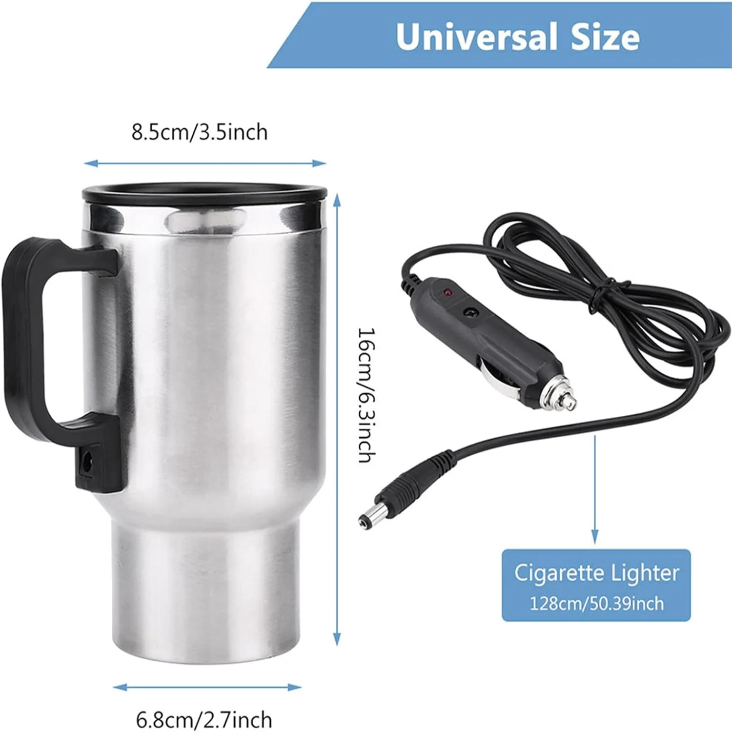 Car Mug, 12V 450ml In-car Stainless Steel Travel Heating Cup Coffee Tea Car Cup Mug for Heating Water, Coffee, Milk and Tea wi