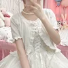 Cute Knitted Cardigan Women Pearl Button Bow Decoration Heart Hollow Out Short Sweater for Sweet Girl Kawaii Clothes 6