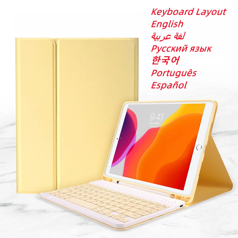 para Ipad Mini Case Teclado Suporte Case para Ipad 7th 8th 9th Geração ar 10.9 Pro 11 10.5 12.9 Russo Espanhol Coreano