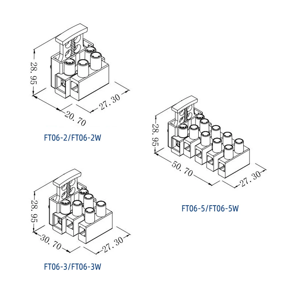 Fuse Terminal Block FT06 1W 2W 3W 4W 5W 450V/15A PA66 UL94V-2 Shell Fire Retardant for 0.75mm2-2.5mm2 Cable