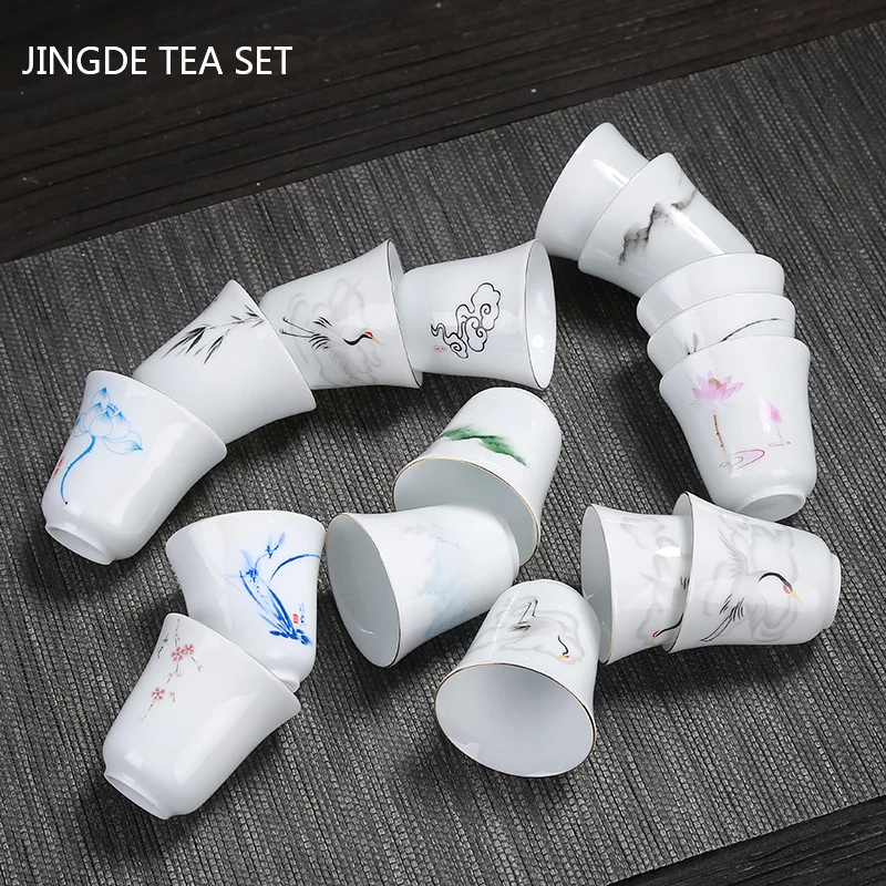 1Pc Antique Ceramic Teacup Travel Portable White Porcelain Tea Cup Boutique Hand Painted Flowers Tea Bowl Household Tea Set