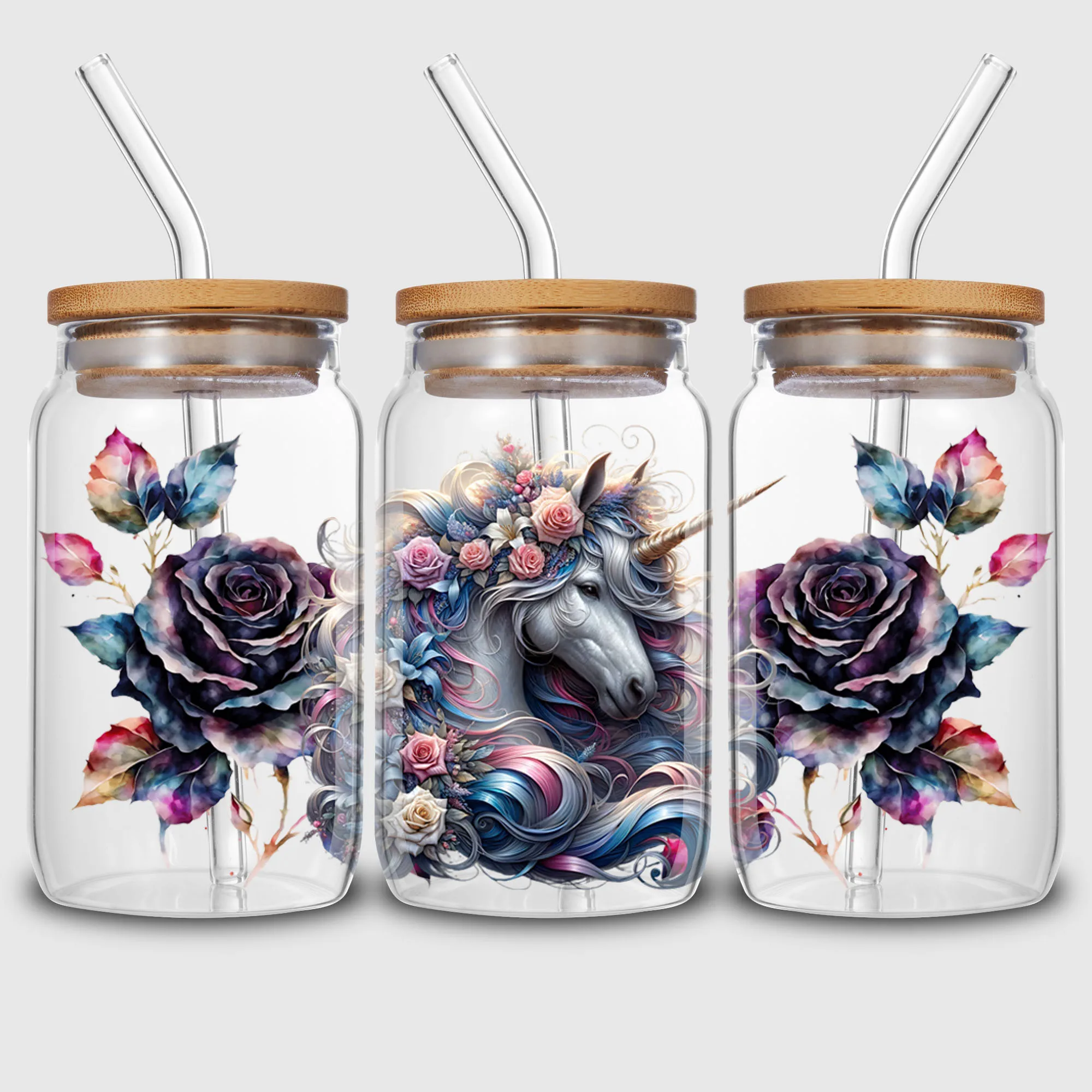 5 Sheets Unicorn UV DTF Cup Stickers, DTF Transfer Stickers, Beautiful Unicorn Waterproof Wipe-Off Transfer Paper for 16oz cup