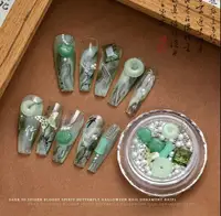 12 Grids Jade Green Nail Decoration Flowers Mixed Nails Accessories Butterfly Nails Drill Goldfish Transparent Floral Ornaments 1