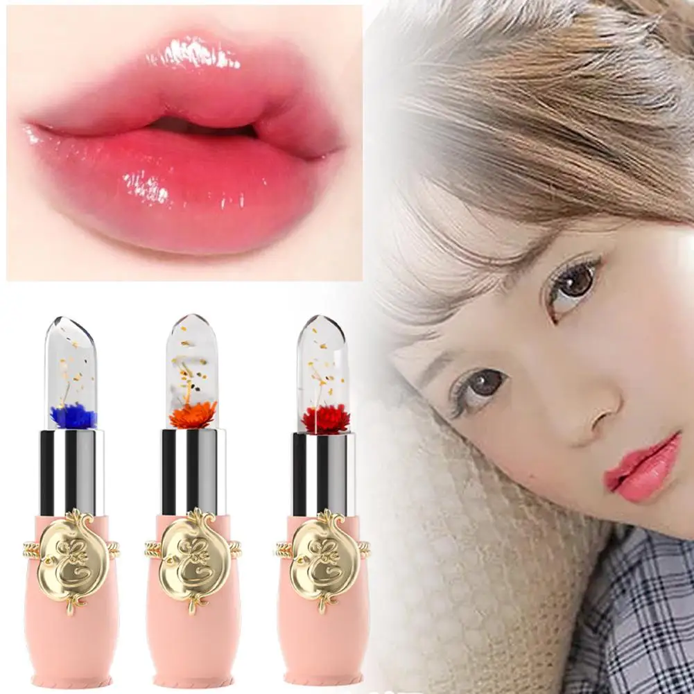 

3 Style Flower Lip Balm Long Lasting Moisturizing Crystal Lip Changing Lipstick Care Lipsticks Natural Color Jelly D0V6