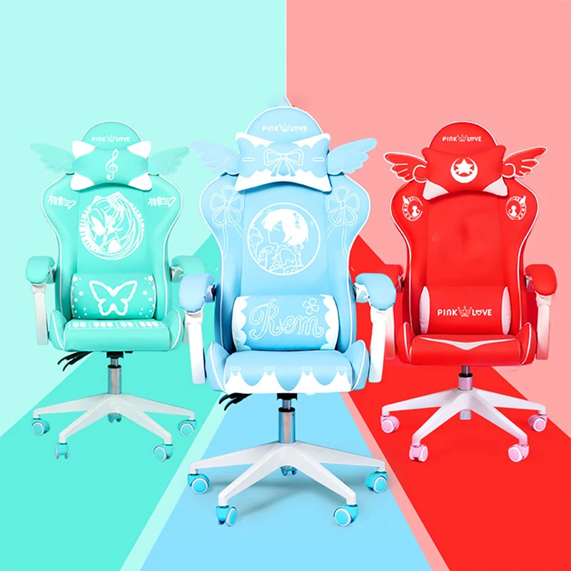 Pink Cartoon Electric Sound Girl Office Chair 360 ° Lift Rotating Home Computer Game Student Learning to Upgrade Latex Cushion 2