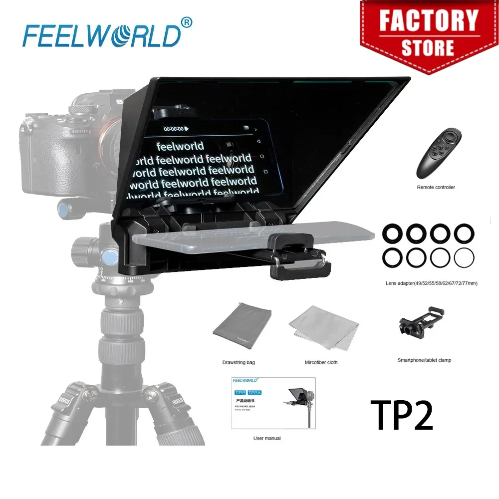 

Feelworld TP2 Portable Mini Teleprompter for Phone DSLR Recording Live Broadcast Mobile Video Shooting with Remote Control