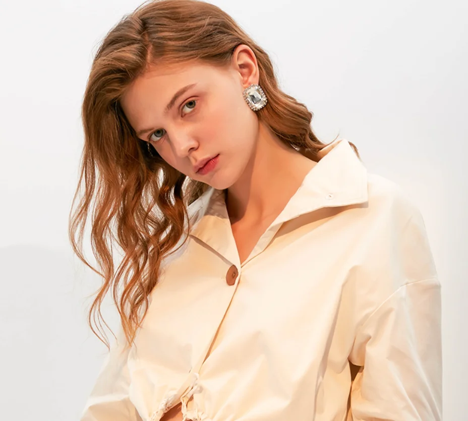 925 silver simple shiny square artificial crystal wedding bride Earrings for women Fashion Jewelry