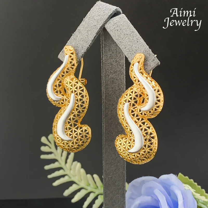 Italienischer goldener Anhänger mit langer Kette, goldene Halskette, Creolen, Schmuckset für Frauen, Dubai, Braut, Hochzeit, Party, Geschenke – Detail 3