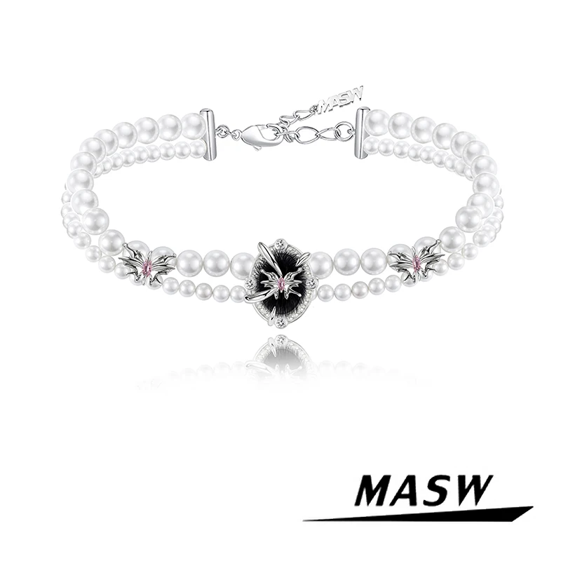 

MASW Original Design Elegant Temperament Thick Silver Plated Black Butterfly Choker Necklace For Girl Women Gift Jewelry