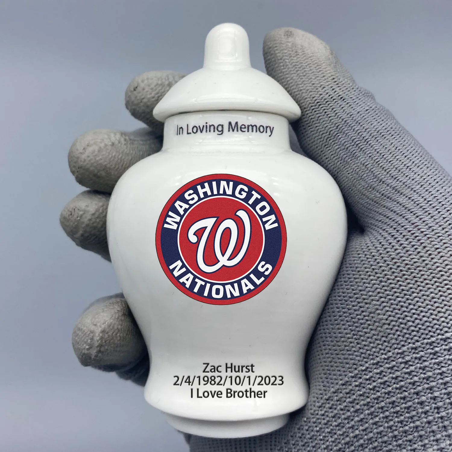 

Mini Urn for Washington Nationals-Baseball themed Urn.Send me the name/date you want to appear on the urn by Remarks Message