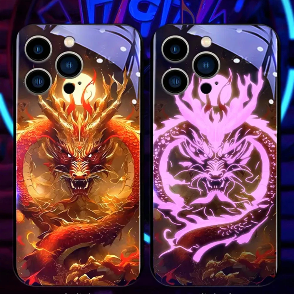 Chinesisches Seedrachen-Design, Sound-aktivierte LED-Blitzhüllen, leuchtende Glasabdeckung für iPhone Air 17 16 E 15 14 13 12 11 Pro Max Plus – Detail 23