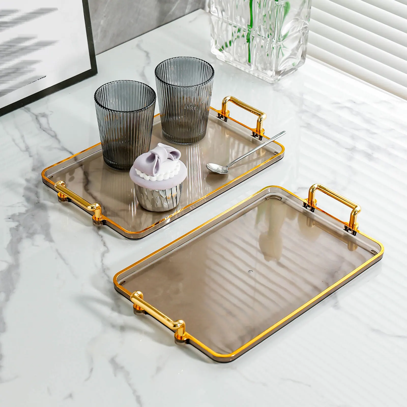 Serving Tray with Handles Eating Tray Cosmetic Storage for Home Countertop Centerpiece Rectangular Table Decor Food wooden serving tray,tea tray