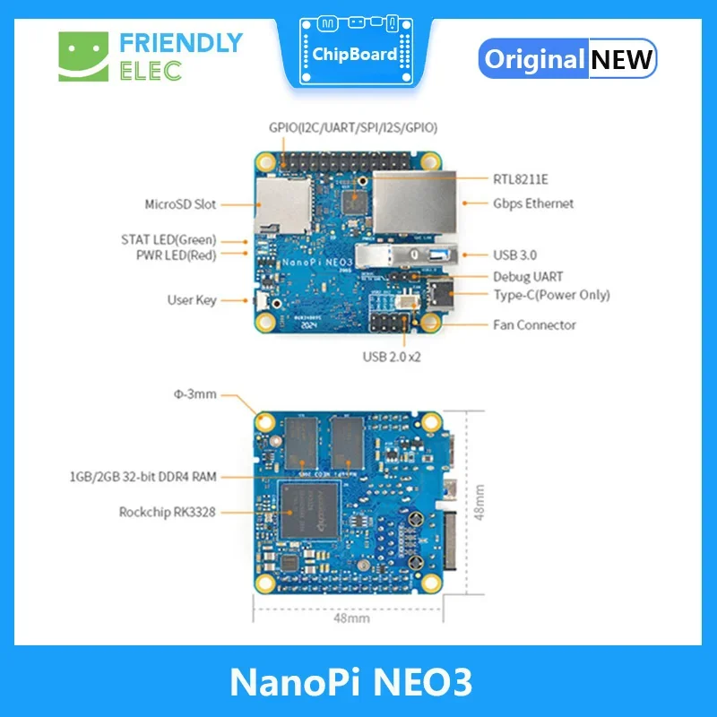 FriendlyElec NanoPi NEO3, DDR4 RK3328 Cortex A53  ھ, 64-bi    ھ ׷̵, Nanopi NEO2, 1GB, 2GB