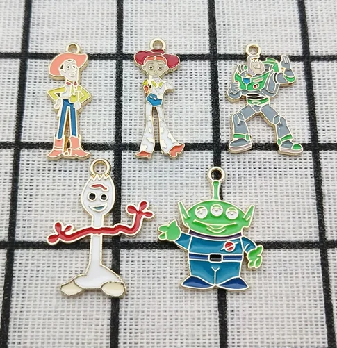 Set of 10 Gold Enamel Cartoon Charms for DIY Jewelry and Crafts