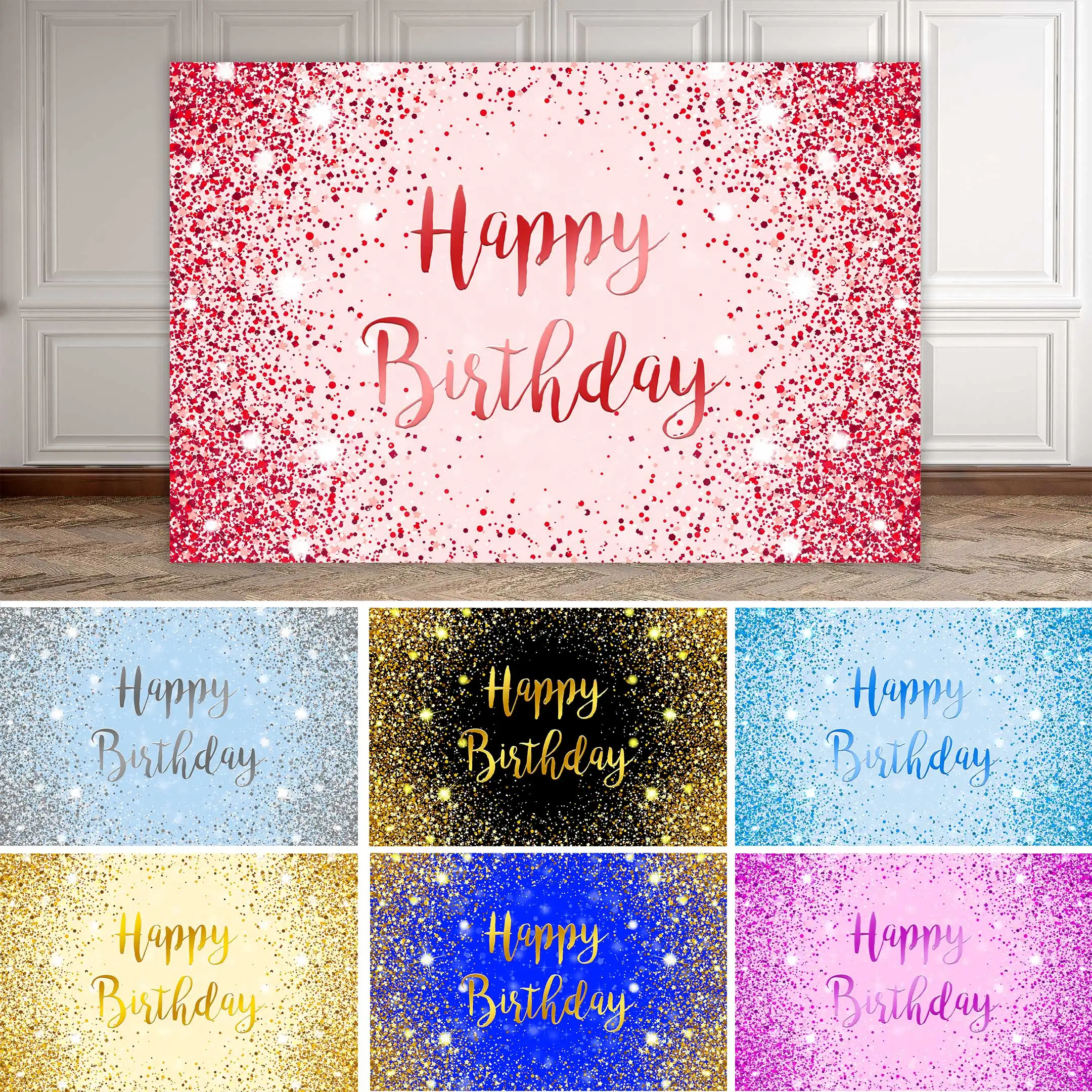 NeoBack Glitter Gold Silver Colorful Happy Birthday Party Decoration Photography Background Photocall Cake Table Banner Backdrop