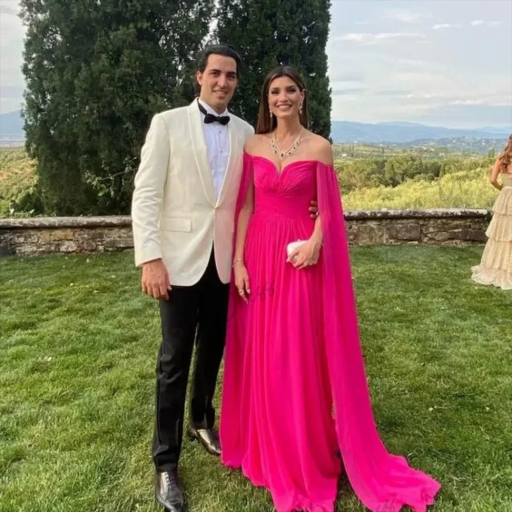 

Lena-Cape Sleeves Prom Dress 2024 Rose Pink A-Line Party Dress and Floor Length Vestido De Noche