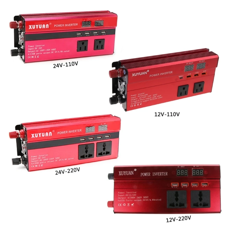 4000W Solar Power Inverter Sine Wave LED 4 USB DC12 To AC110V/220V Convert