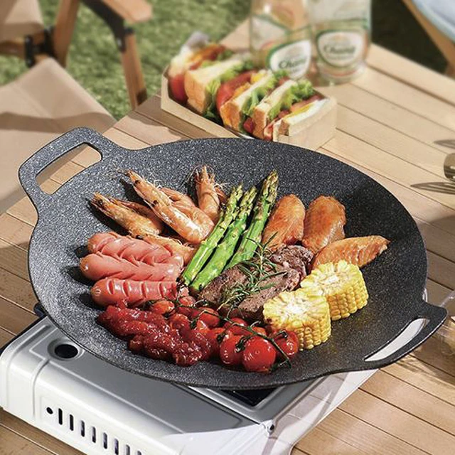 Grill Pan Cast Iron Griddle Grilled Camping Gas Bbq Accessories Plate Outdoor  Pizza Tray Meat Board - AliExpress
