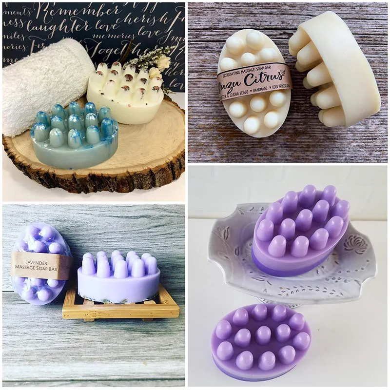 NIDONE Molde de jabón de Masaje Molde de Silicona DIY Soap Molde de Barra de jabón Oval 3D Fabricación de jabón 4 Cavidad para Vela Cake Chocolate Craft Grey