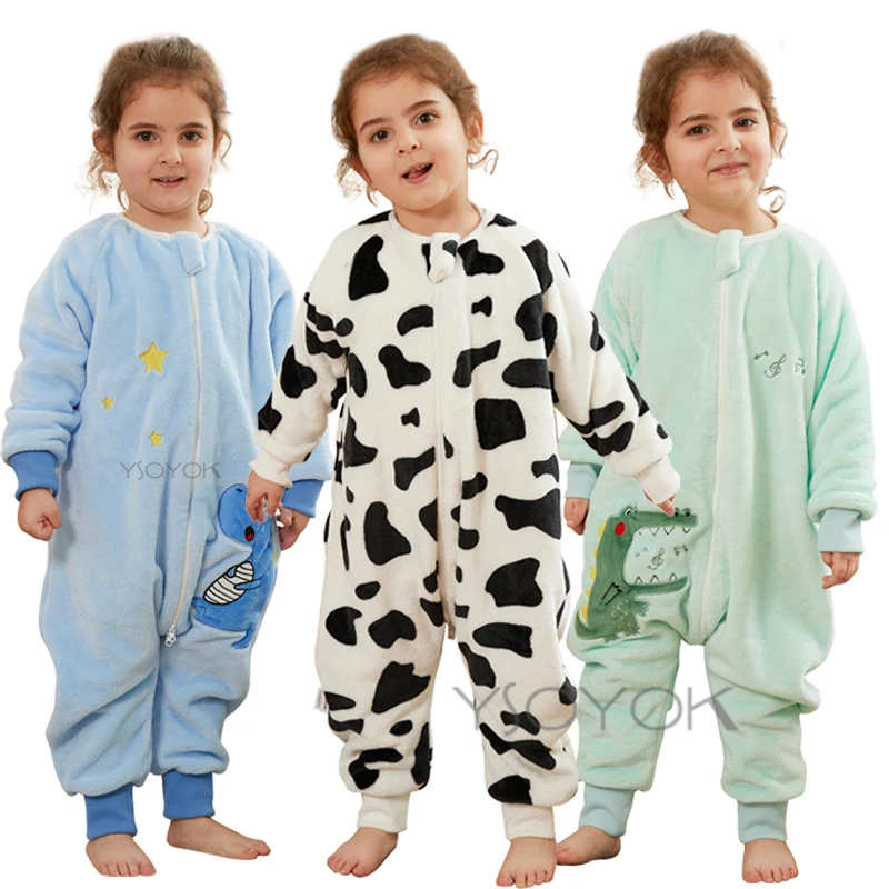 Kids Winter Plush Pajamas Children Cow Bear Sleepwear Keep Warm Kigurumi For Boys Girls Flannel Fleece Sleeping Clothes